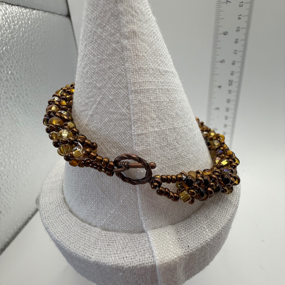 Unbranded Beaded Rope Bracelet Women 7.25in Amber Bronze Boho Excellent Artisan